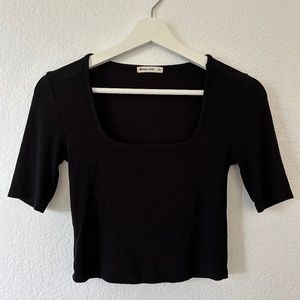 Marine Layer Lexi Rib Square Neck Crop Black (XS)